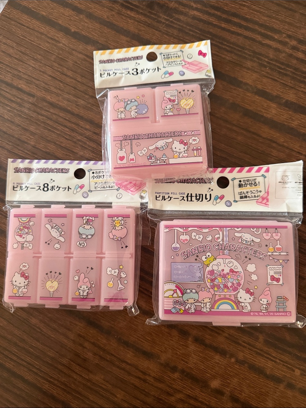 Sanrio Pink Character Pill Case Set - Pastel Pink Trio